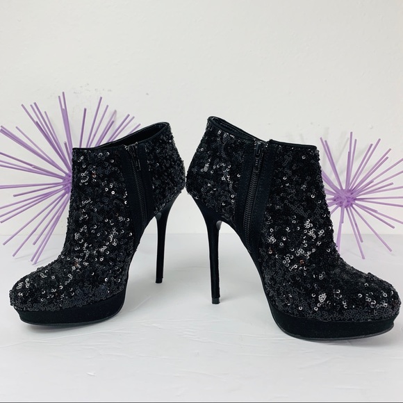 Call it Spring / Black Sequin Heeled Booties - Picture 2 of 8